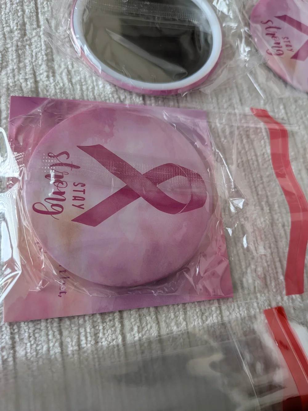 Pink Ribbon Breast Cancer Mirrors 10pk Individually Wrapped With Cards And Bags